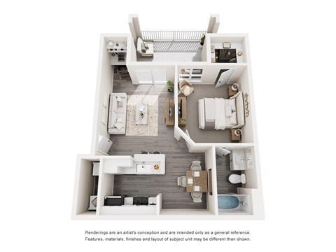 Floor plan for 1 bed, 1 bath, 643 sqft